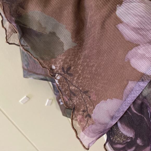 Y2k 90s Floral Maxi Dress TEDDI Short Sleeve Size 8 Sheer Stretch Ruffle Bodycon - Picture 11 of 13